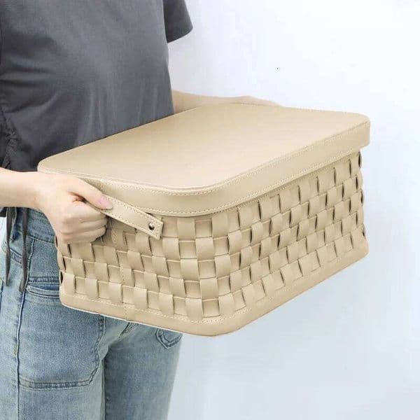 Nordic PU Woven Storage Basket Decorative Organizer Closet Bedroom Soft Furnishing Display Bin for Clothes and Accessories 26W0605