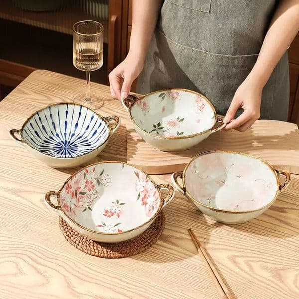 Japanese Household Noodle Bowl 75inch Ceramic Soup With Handle Salad Pasta Kitchen Tableware Microwave Oven Bakware 260605