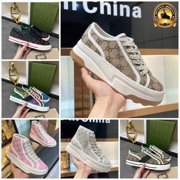 designer shoes dress shoes womens tennis canvas high top platform sneakers treck low top trainers mwns loafers beige monogram denim Size 36-45