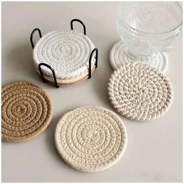 Luxury Designer 8-Piece Set Absorbent For dinnerware Drinks, Minimalist Cotton Woven Coffee Table Decor china Boho Cute Cup Coasters Free Ship 33