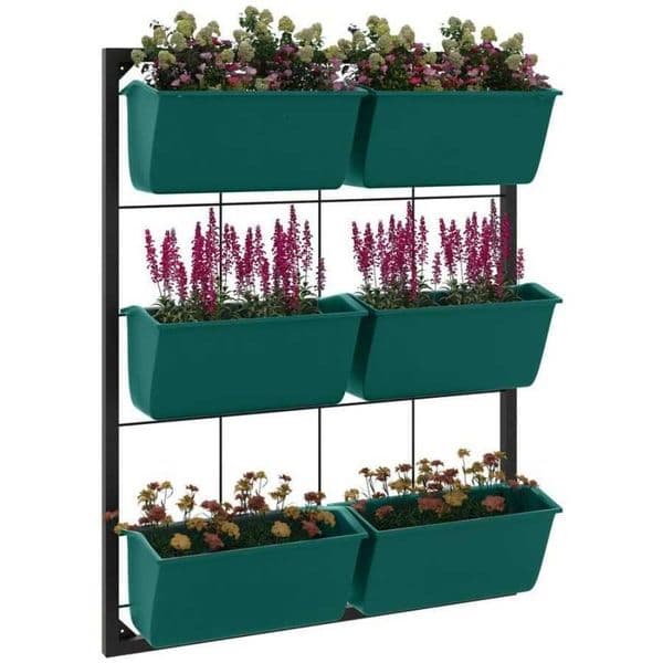 6 3-Tier Pots Hanging Planter with for Indoor and Outdoor Use Wall Planter Self Draining Wall Mounted GreenC260605