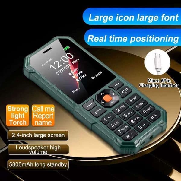 Mobile phone W2026 with three SIM cards, 2.4-inch outdoor protection keypad, suitable for the elderly, supports multiple languages