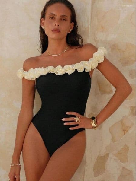 Women's Swimwear Sexy High-Waist Rose One-Piece Bikini For Women Beach Sand Casual Surfing Suit With Chest Pad No Steel Support Polye...