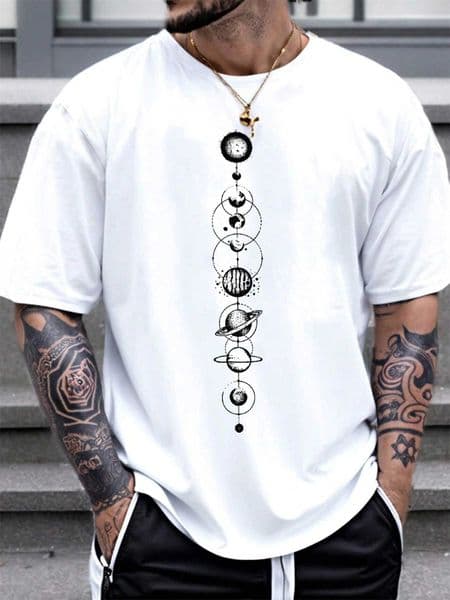 Planet Space Print Round-neck Men Women Pure Cotton Short Slve Strt Casual Trendy Sport Loose T-shirt Summer Shirt Clothing D260605