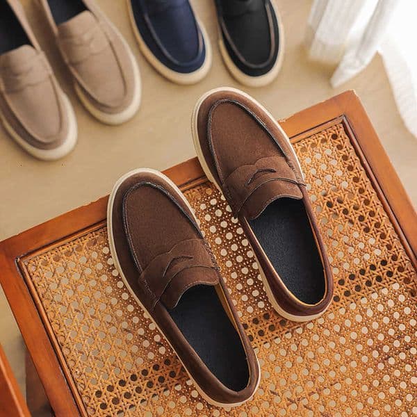 Loafers New Mens Suede Leather Cowhide Slip On Flats Handmade Casual Shoes Leisure Walk Mocasins Outdoor BusinessR260605