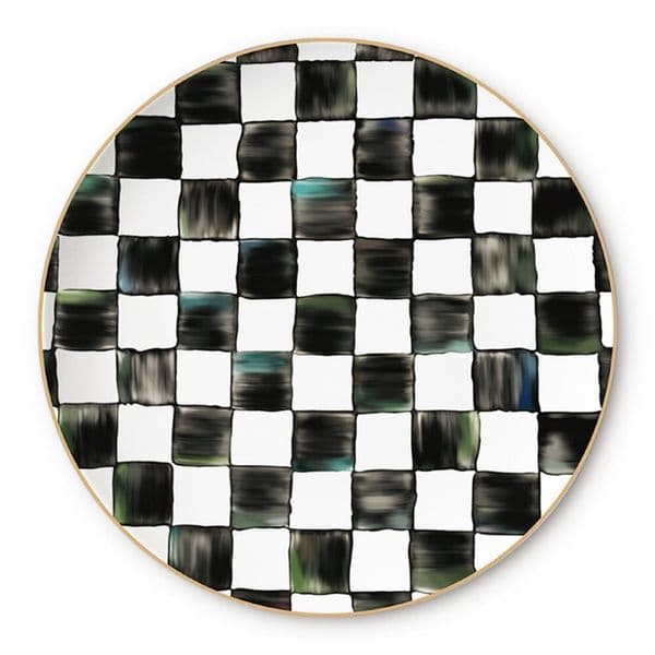 European Black and White Plaid Abstract Plate, Retro Decoration Home Ceramic Hanging Plate, Living Room Round Ornament Dinner Plate Dishes