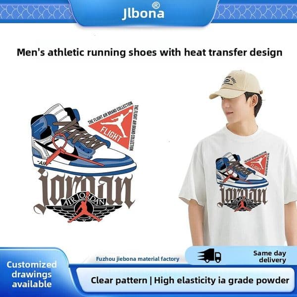 Jiebona Cartoon Sneakers Letter Pattern 3D Changing Color Heat Transfer DIY Clothing Borderless Adhesive Personalized Printing Hot Selling