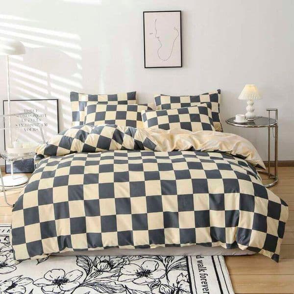 3pcs Checkered Pattern Print Set, Soft Skin-Friendly Bedding Set Includes 1 Duvet Cover And 2 Pillowcases 26L0605