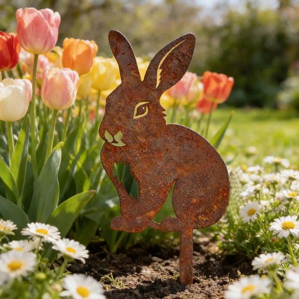 Easter Bunny Metal Art Decor Garden Flower pots Lawn Rabbit Iron Home Outdoor Animal Theme Sculpture Decor Sign 260603