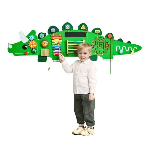 VEVOR Dinosaur Kids Busy Wall Board 11 Activity Panels Montessori Sensory Learning Toys for 3-12 Years Toddler Playroom Toy Gift 26W0605