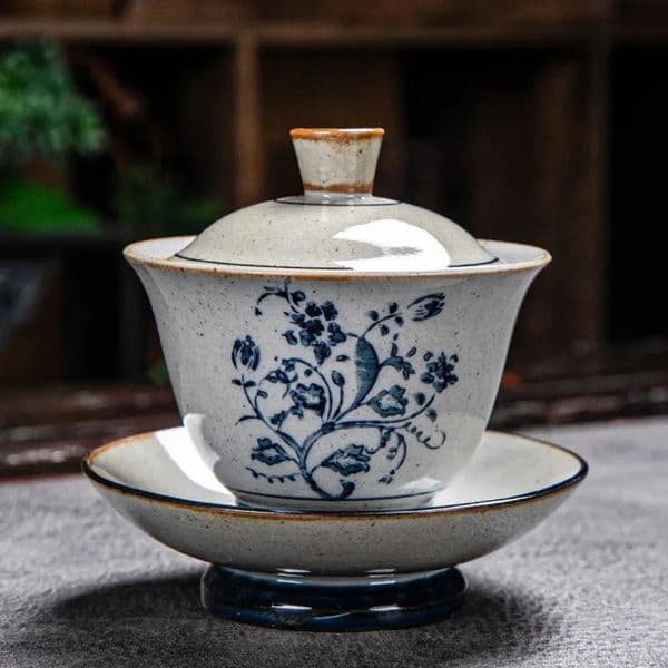 2026 Vintage Firewood Hand perfume Painted Gaiwan Ceramic Blue And White Ceremony Kung Fu Tea Set Stoare Brewing cologne Cover Bowl Tureen Free Shipping 16