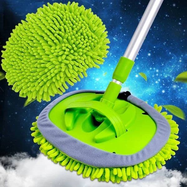 2 In 1 Car Wash Brush Duster Telescoping Alloy Long Handle Cleaning Mop Chenille Broom Auto Accessories