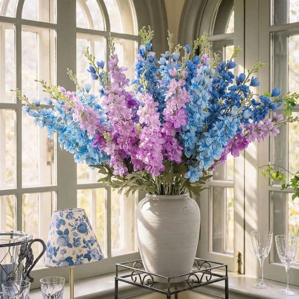 24 Pcs Artificial Delphinium Flowers Bulk 335 Faux Silk Delphinium Tall Long Stem to Touch Multi Color Bou 260603