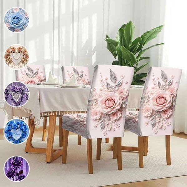 High-elastic printed chair cover with delicate rose floral pattern, suitable for household dining tables and chairs 26Y0605