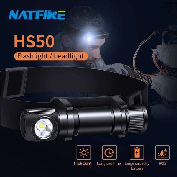 NATFIRE HS50 Headlamp LED EDC 18650 Rechargeable USB C Head Lamp 1000LM Bright Outdoor Fishing Torch with Magnet Tail Cap 26L0605