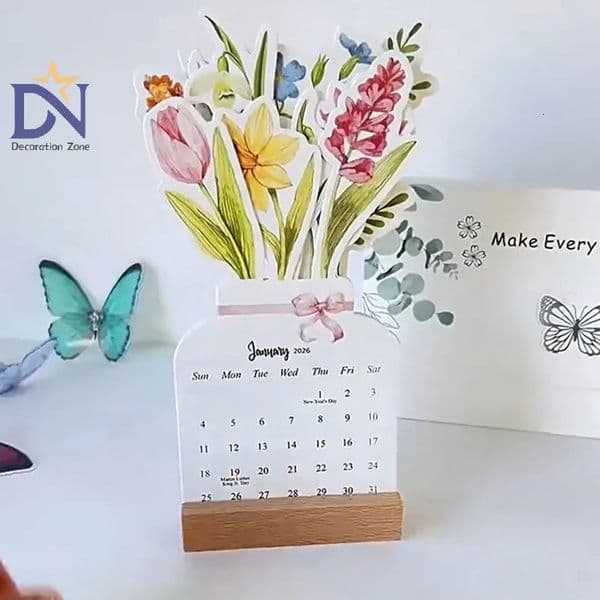 Versatile 2026 Bloomy Flowers Mini Desk Calendar Month Planner for Office School and Home 260605