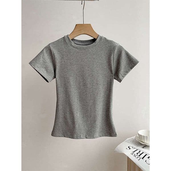 2026 Summer New Slim Fit Cotton Solid Color T-Shirt Short Sleeve Women's Solid Color Base Shirt Ins Trend Versatile 7A1