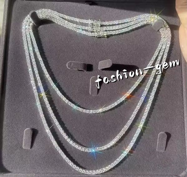 Premium Iced Crystal Tennis Moissanite Necklace Chain VVS Clarity 14kt Sterling Silver 7-24 Inch Mossanite Jewelry