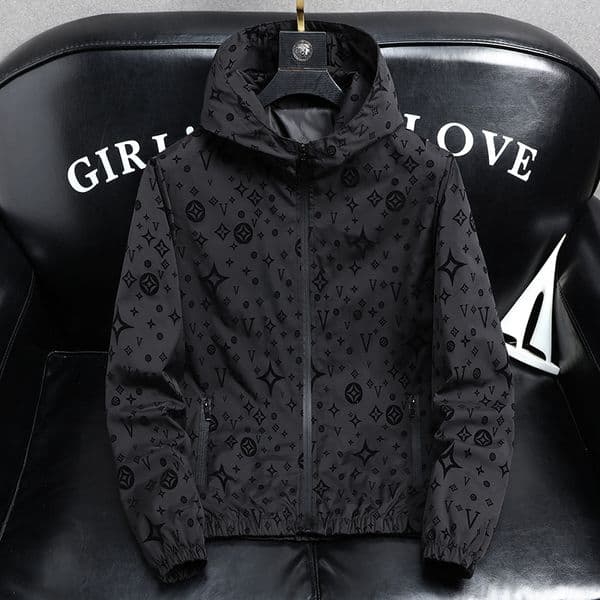 Light luxury hot thin windproof retro designer jacket for men versatile and trendy casual print hooded jacket free shipping