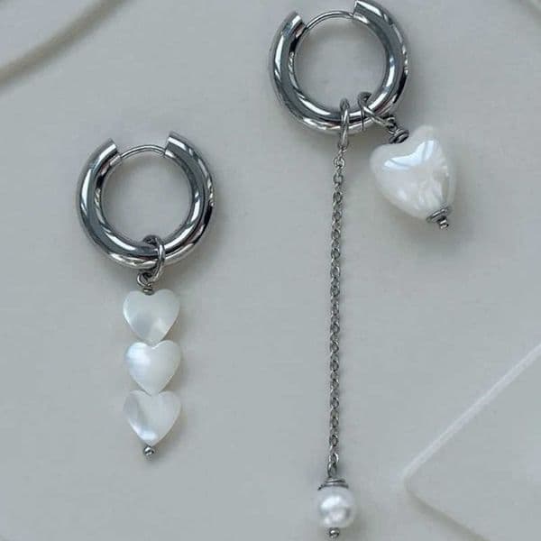 Stereo Retro Geometric New White Trendy Shell Heart-Shaped Earrings for Women Asymmetrical Imitation Pearl Earrings Punk Jewelry C260605