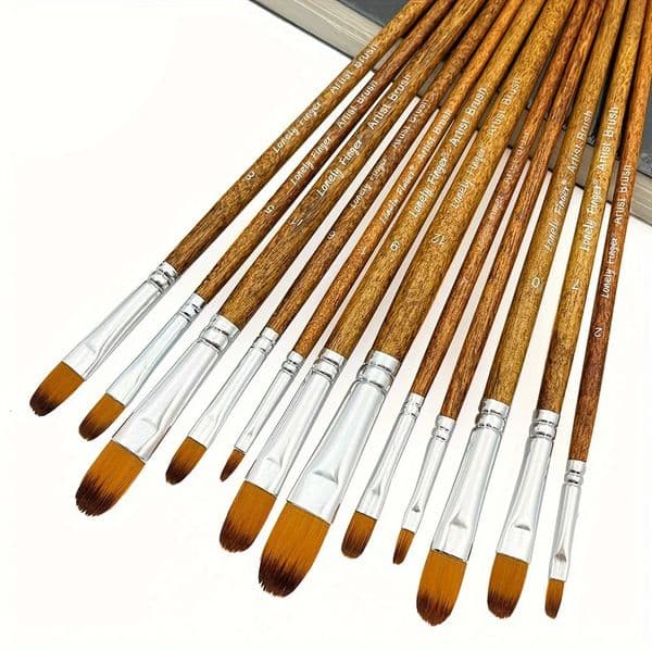12pcs Professional Artist Filbert Paint Brush Set High Quality AntiShedding Nylon Hair for Acrylic Watercolor Oil Painting 260605