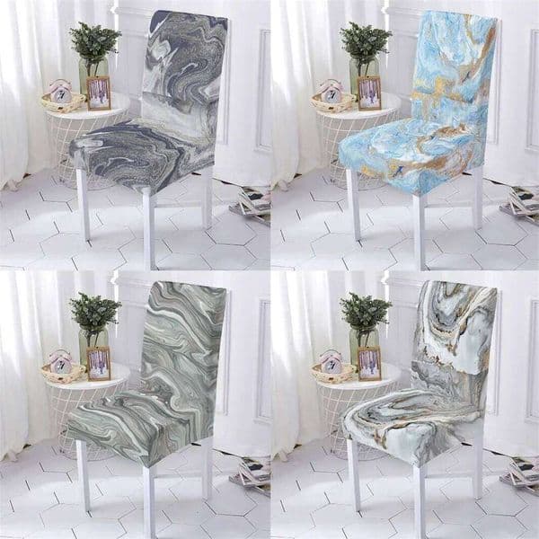 Geometry Style Chair Cover With Marble Pattern High Back Spande Chairs Covers For Dining Room Kitchen Slipcover Removable 26Y0605
