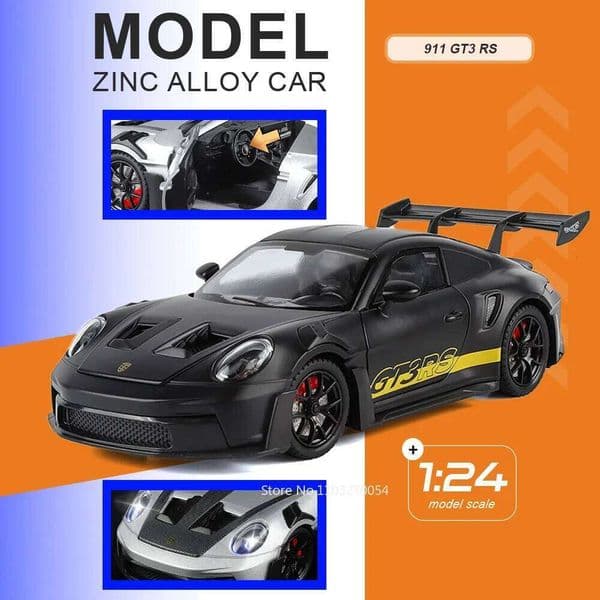 1:24 911 GT3 RS Miniature Sportscar Alloy Diecast Model Toy Shock Absorption with Sound Light Pull Back Models Fashion Ornaments 26L0605