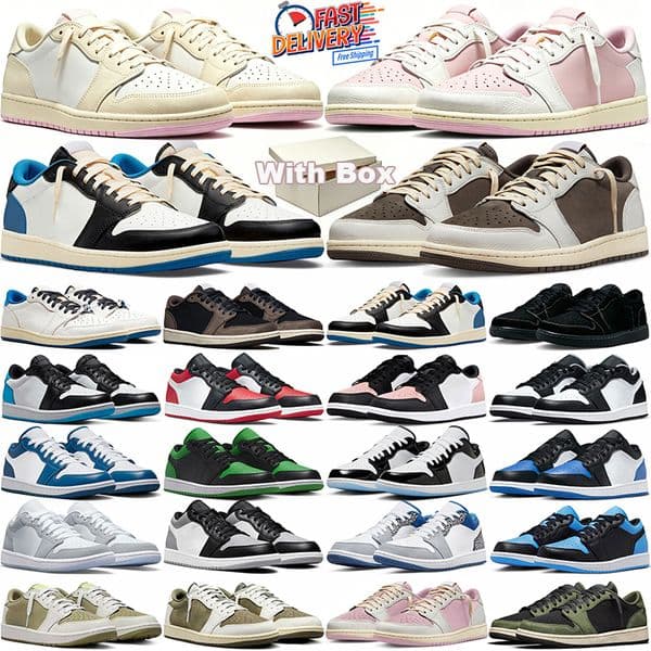 with box free shipping travi scottt 1 1s basketball shoes men women designer sneakers low outdoor trainers athletic sports shoe black Olive Brown travis cheaper