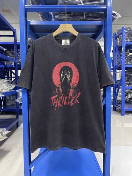 Cotton Vintage Summer Rock Washed Pure MJ Portrait Printed High Street Casual Loose Oversized Trendy T-shirt For Men Tops C260605