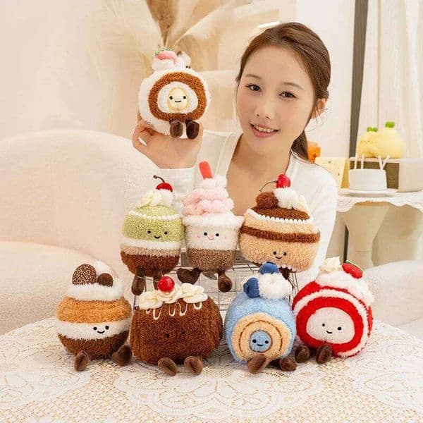 Cute Stuffed Cake Plushie Swiss Roll Plush Toys Strawberry Chocolate Ice Cream Cupcake Snack Party Decor Christmas Birthday Gift 26L0605