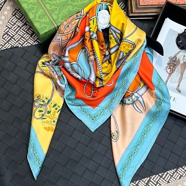 women's square scarf scarves shawl 100% twill silk multi color print horse head pattern size 130cm - 130cm
