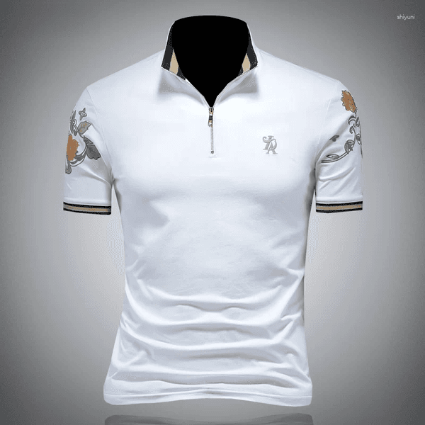 Men's Polos ZhanChao Brand Embroidered Ort Sve Irt F Zipper Haome Stand Collar T-irt Summer Sle S...
