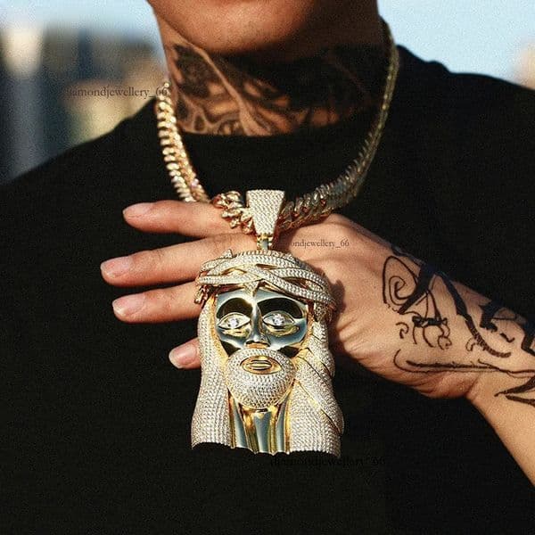 Iced Out Hip Hop Jewelry Big Size 18K Gold Plated S925 AAAAA Moissanite Diamond Jesus Pendant Necklace With Cuban Link Chain for Men