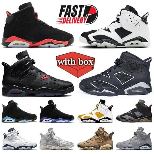 With Box 6 6s Mens Basketball Shoes Cap and Gown BIN 23 Reverse Infrared UNC Oreo Aqua Metallic Silver Midnight Navy Sport Blue White trainers Sneakers
