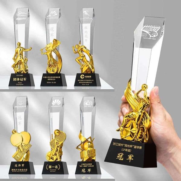 Lvshengifts 1pc Crystal Metal Sports Trophy, Championship Trophy with Free Engraving for Basketball, Soccer, and Badminton W260605