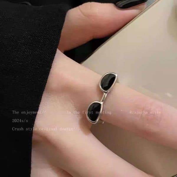 Designer Jewelry Luxury Jewelry Fun Sunglasses Open Ring For Girls, Unique Versatile, Trendy And Cool Index Finger Ring, Fashionable