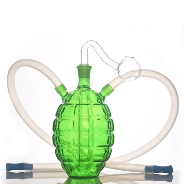 Wholesale Travel Mini Green Grenade Glass Oil burner Bong Perc Thick Heady Water Smoking Bubbler Shisha water Pipe Hookah with smoking banger bowl and silicone Hose