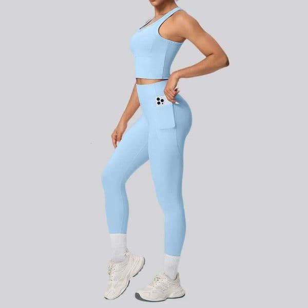 2PCS Yoga Suit Set Women's Push Up Tracksuits Fitness Sports Bra Running Leggings With Pockets Workout Clothes Sportswear W260605