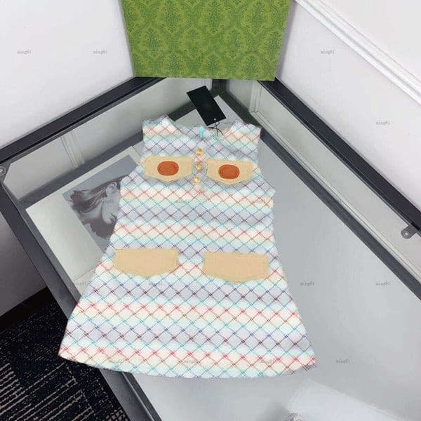 Brand sleeveless girls dress Summer princess dress kids designer clothes Colorful letter print baby skirt A014X01N318