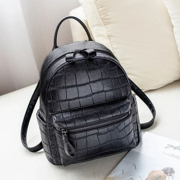 Fashion Crocodile women Backpack small Schoolbags For Girls Daypack bagpack PU Leather female Travel Bags black 260605