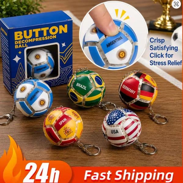 Wholesale Soccer Ball Fidget Button Keychain Clicky Stress Relief Toy Keyring, Portable Football Fidget Toy Collectible Sports Fan Gift