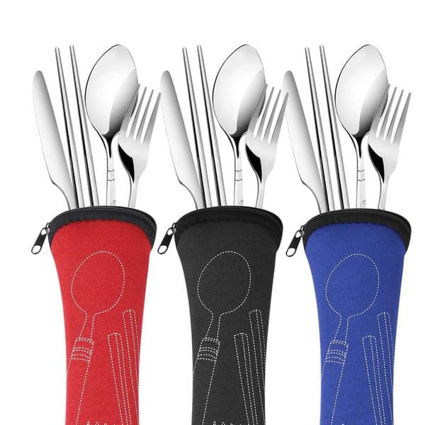 4Pcs Set Stainless Steel Dinnerware Portable Knifes Fork Spoon Family Camping Steak Cutlery Tableware with Bag Vajilla 260601