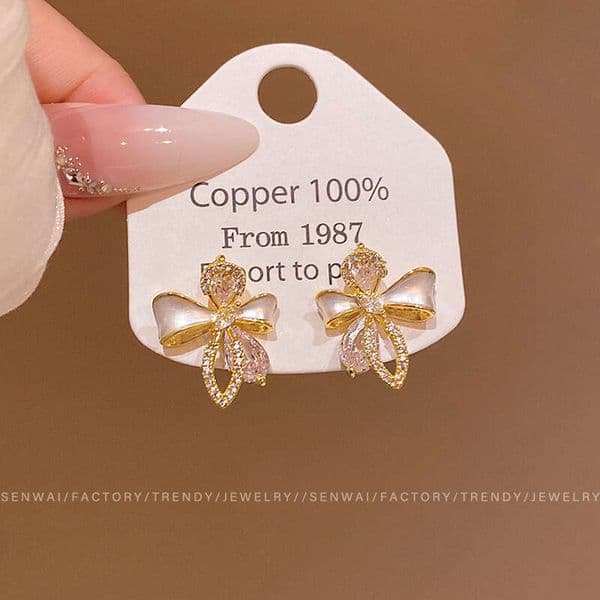 Designer Jewelry Luxury Jewelry French-Style Gentle Pearl Bow Earrings, Exquisite Stylish, With A Touch Of Luxury And Sophistic