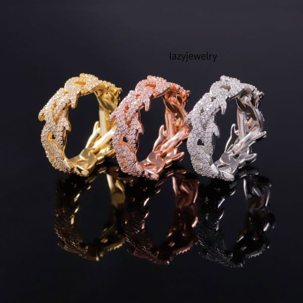 Hip Hop Designer Custom Briar Surround Full Diamond Ring Rock Rap VVS Moisancite Ring Rose Gold Vine Encrusted diamond Cuban Ring