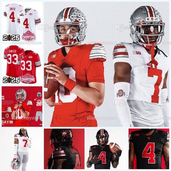 Ohio States Buckeyes Youth Custom 2026 National Champion Black Jersey - Jeremiah Smith Jack Sawyer Will Howard Caleb Downs Treveyon Henderson