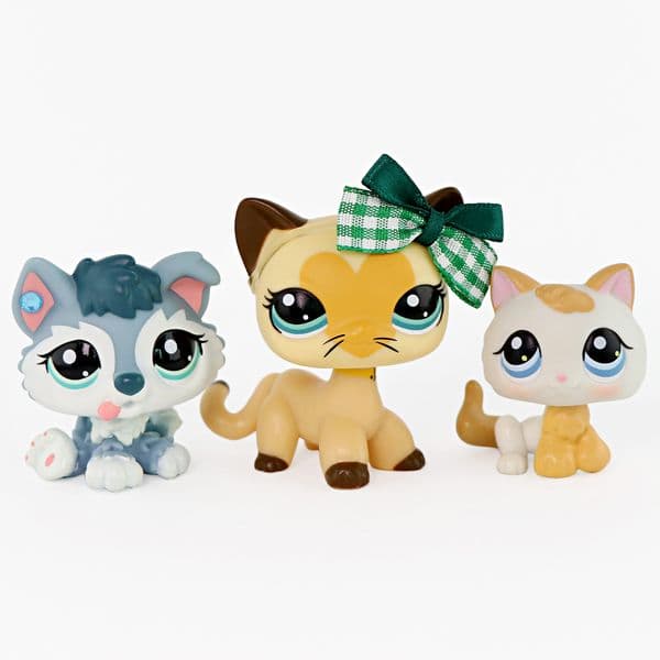 3 pcs Mini Pet Toy LPS Little Pet Figure Husky Puppy 2036 Shorthair Cat 3573 Kitten 134 Collectible Kid Great Gift Playset