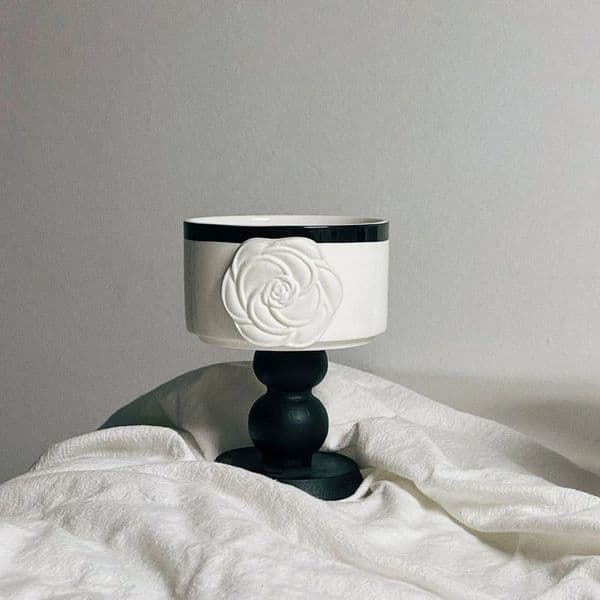 Luxury Designer Decor Luxury French Style Camellia Ceramic Wooden High Foot Dessert Coffee Cup Aromatherapy Candle Bowl Home room Decoration 16 6