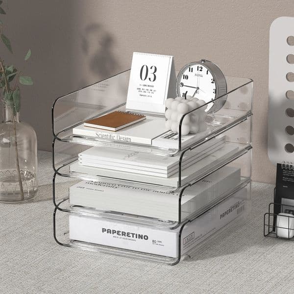 4Tier Desk Paper Storage Rack Stackable Desktop Tray Great for Office Supplies A4 Transparent 260605