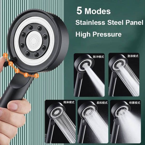 Black Silver Shower Head High Pressure 5 Modes Water Saving Nozzle Powerful Pressurized Spa Handheld Showers Bathroom accessorie ddmynov