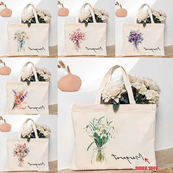 Name Flower Bouquet Handbag Personalized Travel Storage Shoulder Bag Simple Tote Bags Birthday Customize Wedding Bridesmaid Gift H260606
